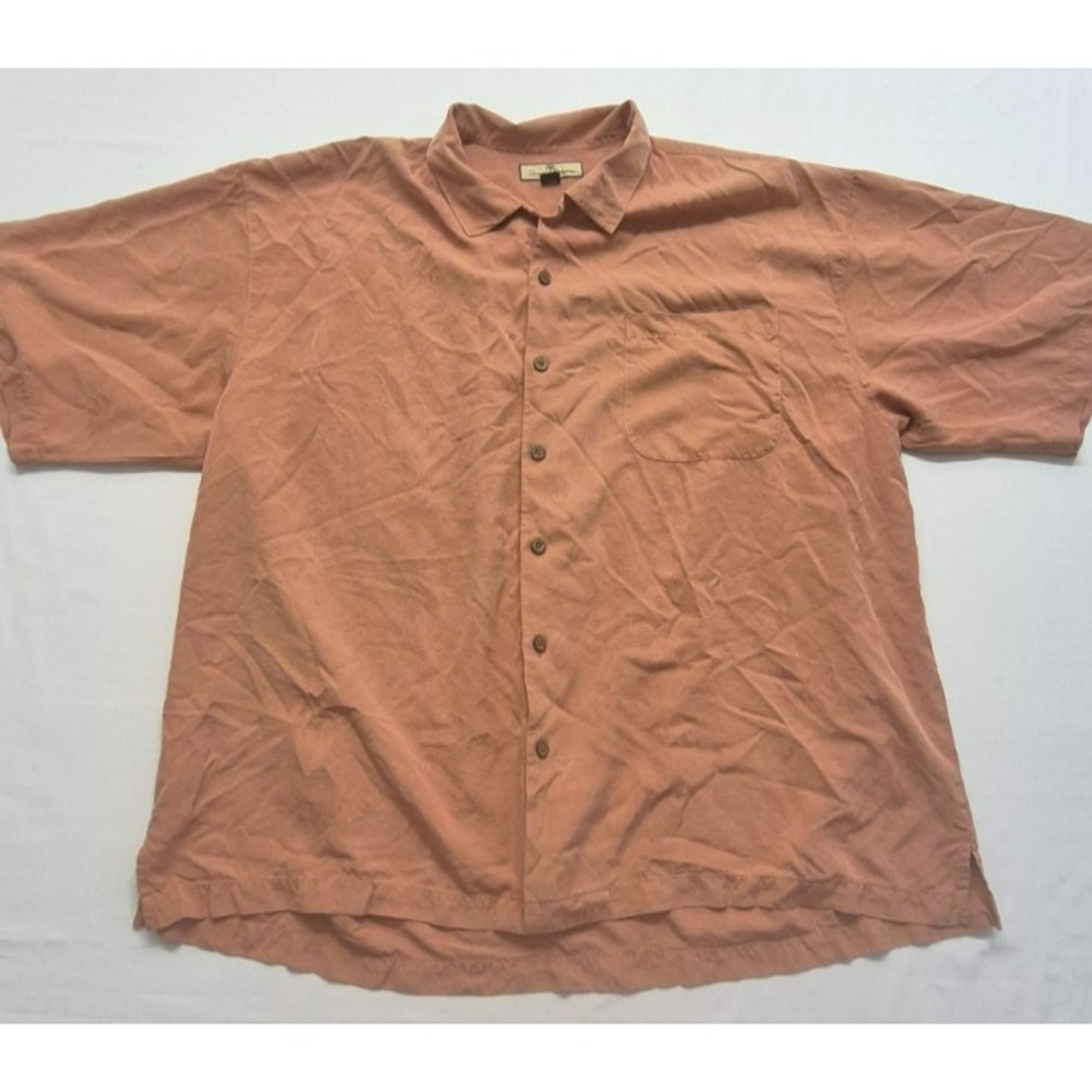 Tommy Bahama men's peach 100% Silk short‎ sleeve button up shirt XXL